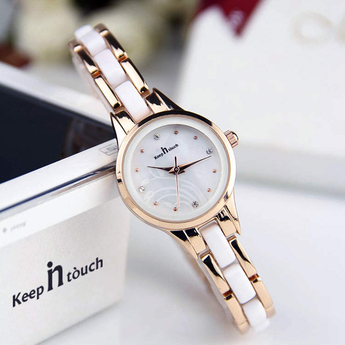Keep in Touch Two-Tone Women Ladies Watches Waterproof Stainless Steel Ceramic Wristwatch - Image 2